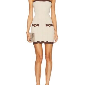 Retrofete Cream and Brown Strapless Dress